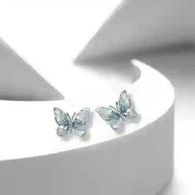 牧言 冷淡风清冷气质简约小众设计高级感 夏日清新璀璨蓝色碎石蝶梦日常百搭耳饰 合金  冰糖蝴蝶耳钉 女款