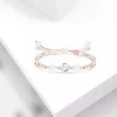 【纯银999】 牧言 玫瑰花 甜美森系气质简约小众设计高级感 立体磨砂花朵转运珠圆珠双色编织绳手饰 琉璃 手绳 女款