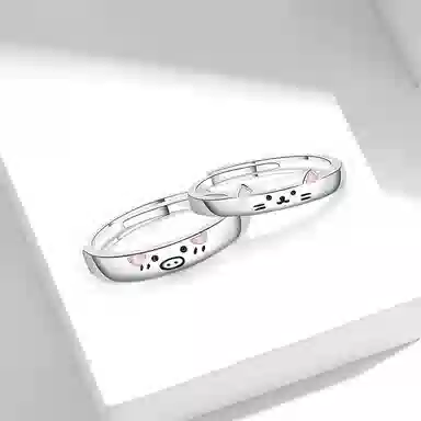 牧言 恋恋萌宠 萌趣可爱浪漫小众设计高级感 卡通猫猪素圈对戒可调节夜光变色指环日常约会好运 甜蜜饰爱  合金 戒指 男女同款情侣款