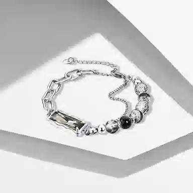 牧言 中性风潮酷简约小众设计高级感 冰裂亮面圆珠双层不规则拼接镂空链条百搭手饰 合金 手链 男女同款情侣款