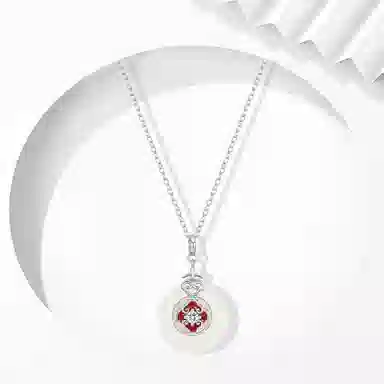 牧言 国潮复古新中式简约小众设计高级感四叶草平安扣 光面立体镂空圆环祥云双色闺蜜锁骨链 琉璃 玉石项链 女款