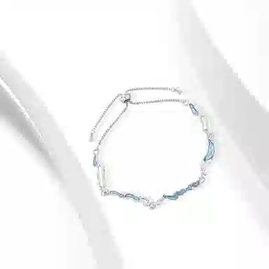 牧言  中性冷淡风简约小众设计高级感 熔岩几何线条不规则蓝色海浪可抽拉手饰 合金 海洋之心手链 男女同款情侣款