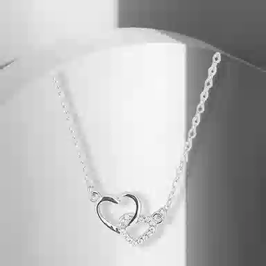 牧言 冷淡风简约小众设计高级感 光面闪亮镂空双层爱心气质温柔  怦然心动 心连心 合金 项链 女款