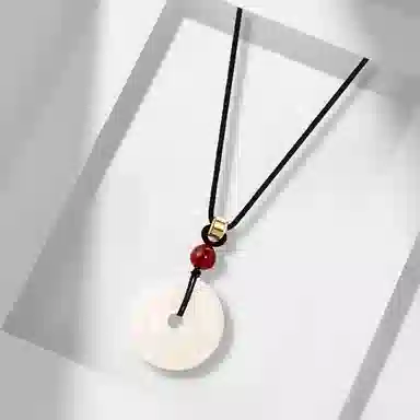 牧言 平安扣 国潮复古新中式简约小众高级感 镂空圆环红色圆珠编织绳锁骨链 琉璃 项链 男女同款情侣款