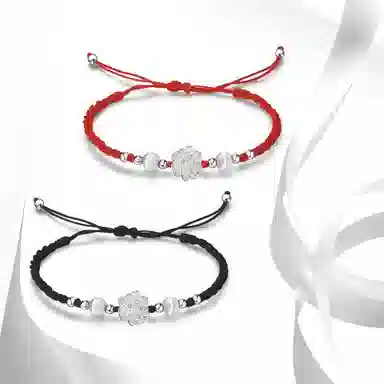 牧言 国潮复古新中式气质简约小众设计高级感 光面立体花朵圆珠编织绳手饰 合金 莲花手链 男女同款情侣款