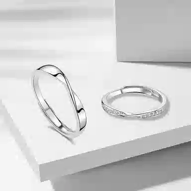 牧言 冷淡风简约小众设计高级感 光面交织素圈对戒可调节指环 合金 莫比乌斯环戒指 男女同款情侣款