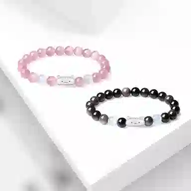 牧言 可爱猫咪 萌趣呆萌卡通新中式甜蜜浪漫高级感 小众设计磨砂法棍小猫时来运转圆珠手饰 日常约会通勤 琉璃 手串 男女同款情侣款