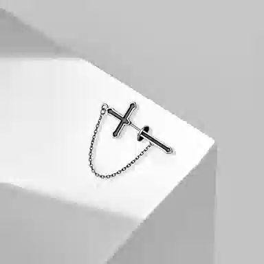 牧言 冷淡风中性简约小众设计高级感 嘻哈复古个性创意单耳悬挂耳饰 合金 十字架流苏耳钉 男女同款情侣款