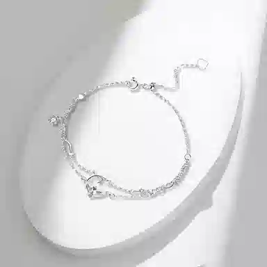 牧言 冷淡风简约小众设计高级感 星月垂挂双层链灵动流苏月亮四芒星手饰 合金 一汪清泉手链 女款