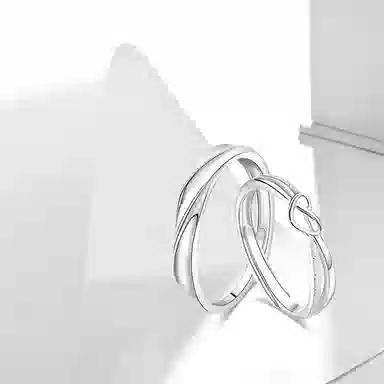 牧言 冷淡风简约小众设计高级感 光面素圈莫比乌斯镂空心形缠绕对戒可调节指环 合金 爱心交织戒指 男女同款情侣款