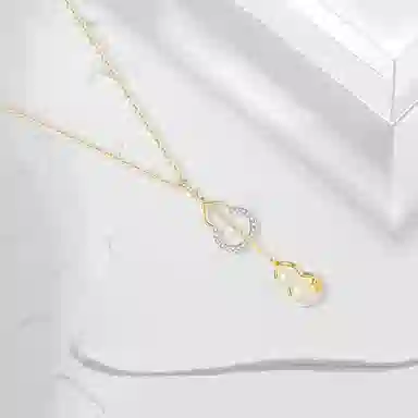 牧言 福禄双全 国潮复古新中式小众设计高级感 上下交错镂空葫芦圆润铜钱流苏锁骨链 玉髓 项链 女款