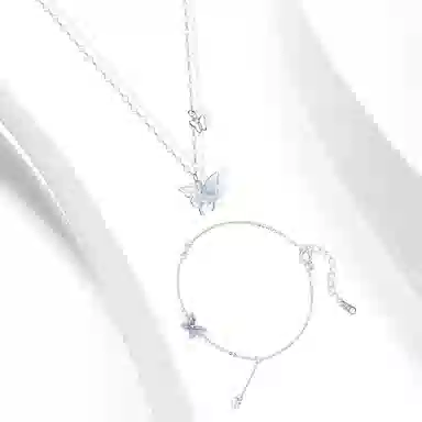 【S999纯银】 牧言 闪耀梦蝶系列 温柔气质轻奢小众浪漫高级感 蓝色水滴璀璨招财蝴蝶流苏甜美设计项链套装 日常约会 足银 手链 女款
