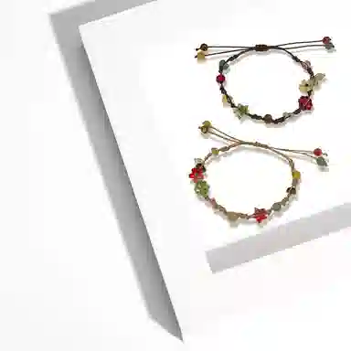 牧言 彩色多巴胺 星星蝴蝶花朵碎石编织手绳 森系民族风小众独特个性 治愈系森系小清新编织手饰  好运 织物 手链 女款