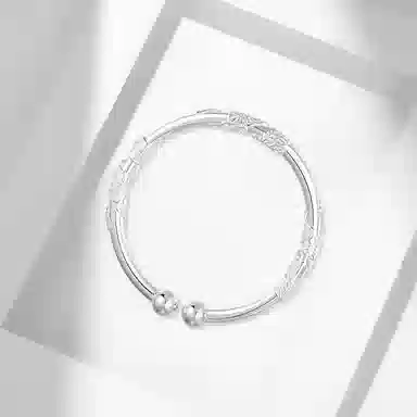 牧言 气质复古新中式简约小众设计高级感 光面立体光面花丝缠绕树叶开口双珠可调节铃铛手饰 合金 繁花似锦手镯 女款