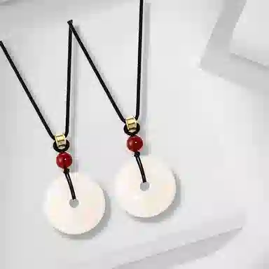 牧言 平安扣 国潮复古新中式简约小众高级感 镂空圆环红色圆珠编织绳锁骨链 琉璃 项链 男女同款情侣款