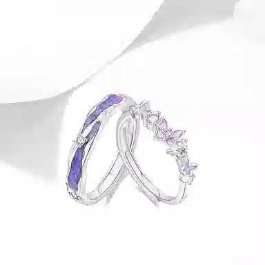 牧言 星光蝴蝶 气质温柔甜蜜浪漫小众设计高级感 九紫离火渐变紫色福蝶不规则肌理对戒可调节指环#好运 合金 戒指 男女同款情侣款