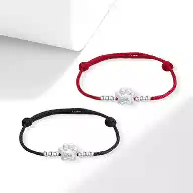 【S999纯银】 牧言 福气猫爪系列 复古新中式国潮小众设计高级感 立体磨砂福字猫掌圆珠编织绳手饰 好运 足银 手绳 男女同款情侣款