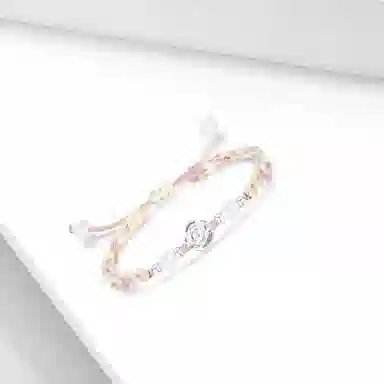 【纯银999】 牧言 玫瑰花 甜美森系气质简约小众设计高级感 立体磨砂花朵转运珠圆珠双色编织绳手饰 琉璃 手绳 女款