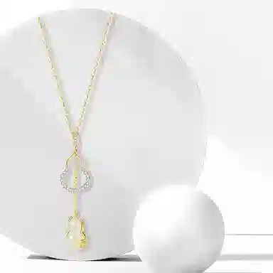 牧言 福禄双全 国潮复古新中式小众设计高级感 上下交错镂空葫芦圆润铜钱流苏锁骨链 玉髓 项链 女款