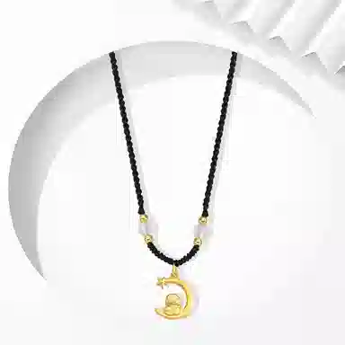 牧言 国潮复古新中式简约小众设计高级感 呆萌可爱萌趣十二生肖蛇弯月星星如意幸运小蛇编织黑绳锁骨链#好运 合金 月亮蛇项链 女款