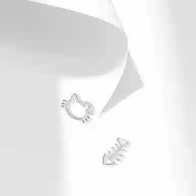 【S999纯银 养耳洞】 牧言 猫鱼 萌趣可爱小众浪漫高级感 精致镂空蝴蝶结招财猫咪小鱼睡觉免摘小巧百搭 日常通勤 好运 足银 耳钉 女款