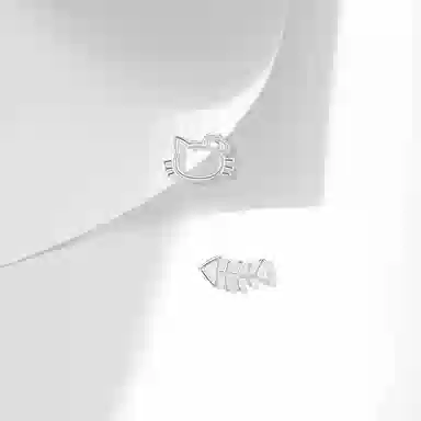 【S999纯银 养耳洞】 牧言 猫鱼 萌趣可爱小众浪漫高级感 精致镂空蝴蝶结招财猫咪小鱼睡觉免摘小巧百搭 日常通勤 好运 足银 耳钉 女款