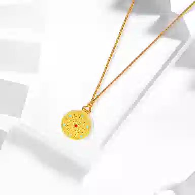 牧言 吉祥八宝罗盘 复古新中式简约小众设计高级感 光面立体镂空 花丝祥云圆牌编织绳毛衣链 合金 项链 女款