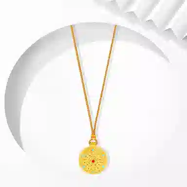 牧言 吉祥八宝罗盘 复古新中式简约小众设计高级感 光面立体镂空 花丝祥云圆牌编织绳毛衣链 合金 项链 女款