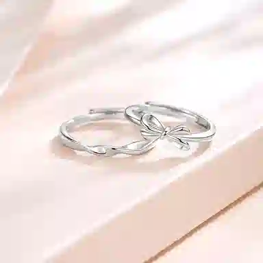 牧言 简约小众高级感 蝴蝶结对戒可调节日常百搭指环 莫比乌斯戒指 男女同款情侣款