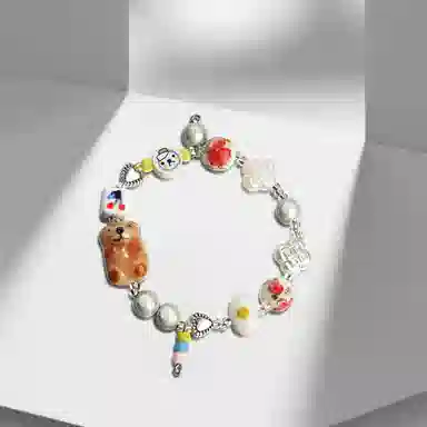 牧言 个性创意小众设计感 可爱卡通狗狗爱心圆珠多元素串珠手饰 立体小熊手链 女款