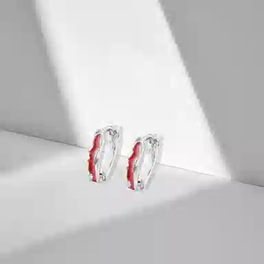 牧言 气质简约小众设计高级感 光面立体波纹肌理细闪红色薄荷绿耳饰 合金 不规则纹理耳环 男女同款情侣款