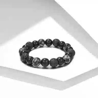 牧言 幻夜星球 暗黑气质简约小众设计高级感 立体不规则熔岩雪花圆珠串珠手饰 石头 手串 男款