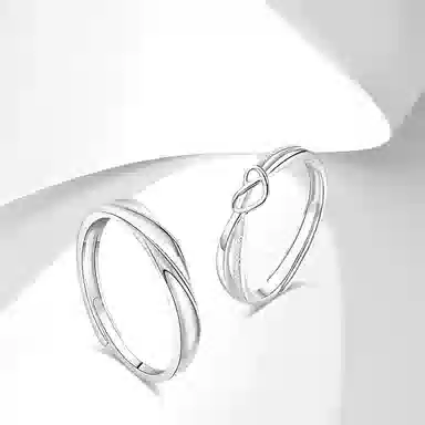 牧言 冷淡风简约小众设计高级感 光面素圈莫比乌斯镂空心形缠绕对戒可调节指环 合金 爱心交织戒指 男女同款情侣款