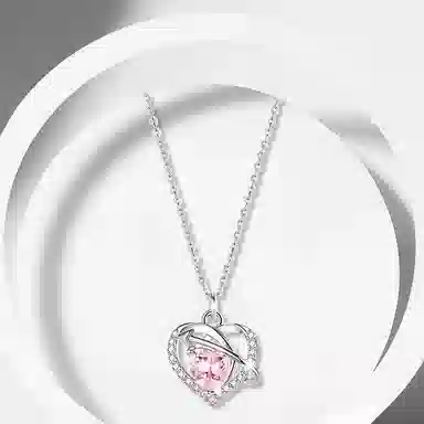 牧言 简约小众高级感 交织几何镂空粉色爱心一箭穿心吊坠锁骨链 怦然心动 恋人心扉项链 女款