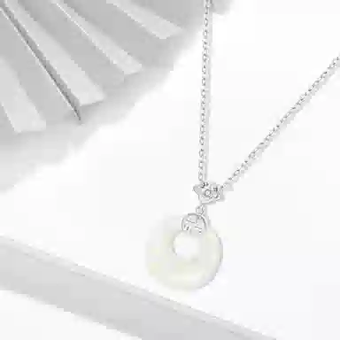 牧言 国潮复古新中式小众设计高级感 镂空涂鸦如意锁圆润福字圆环双色闺蜜锁骨链 琉璃 福气平安扣玉石项链 女款