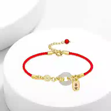 牧言 国潮复古新中式简约小众设计高级感 镂空圆环招财猫咪字牌圆珠本命年红绳编织手饰 合金 铜钱平安扣手链 女款
