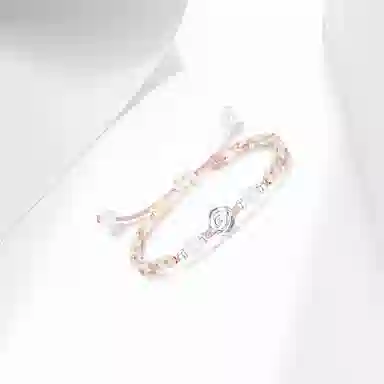 【纯银999】 牧言 玫瑰花 甜美森系气质简约小众设计高级感 立体磨砂花朵转运珠圆珠双色编织绳手饰 琉璃 手绳 女款