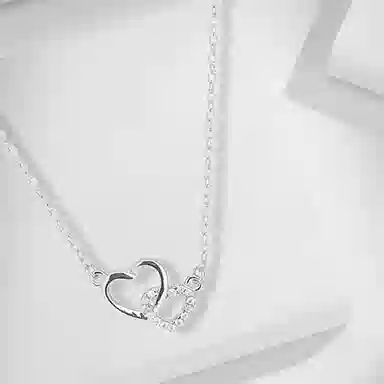 牧言 冷淡风简约小众设计高级感 光面闪亮镂空双层爱心气质温柔  怦然心动 心连心 合金 项链 女款