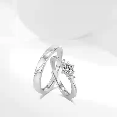 牧言 一见钟情 气质简约小众设计高级感 光面立体交织素圈闪耀对戒可调节指环 合金 戒指 男女同款情侣款