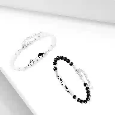 牧言 猫咪修狗 萌趣可爱卡通甜蜜浪漫高级感 小众设计甜美百搭猫狗日记转运圆珠串珠 好运 合金 手链 男女同款情侣款