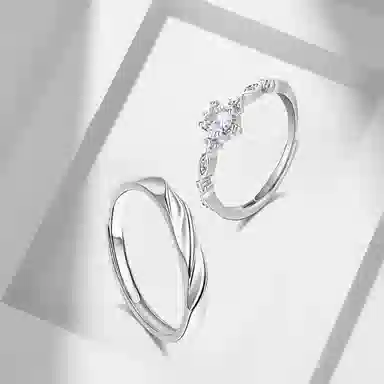 牧言 冷淡风简约小众设计高级感 褶皱素圈水滴交织对戒可调节指环 合金 莫比乌斯戒指 男女同款情侣款