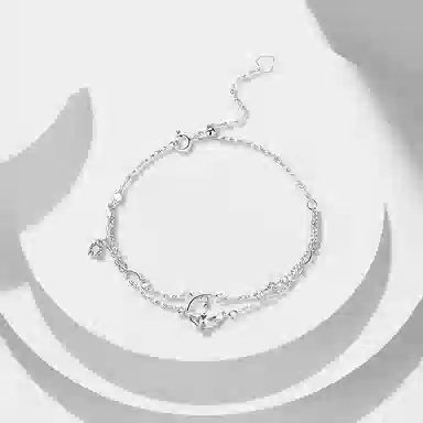 牧言 冷淡风简约小众设计高级感 星月垂挂双层链灵动流苏月亮四芒星手饰 合金 一汪清泉手链 女款