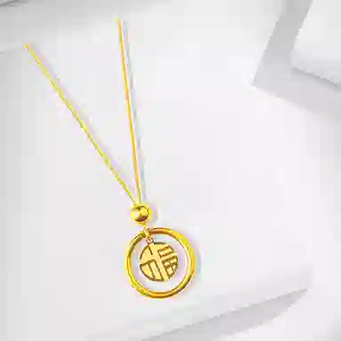 牧言 国风复古新中式 小众设计高级感 镂空光面圆环福字圆珠 双面福喜 钛钢 项链 女款