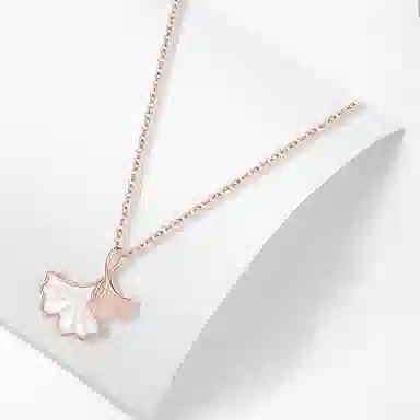 牧言 国潮复古气质小众设计高级感 交叠扇形条纹银杏叶双色闺蜜锁骨链 合金 三生有幸项链 女款