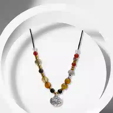 牧言 国潮复古新中式小众设计高级感 富贵如意锁锁骨链 玛瑙 玉石项链 女款