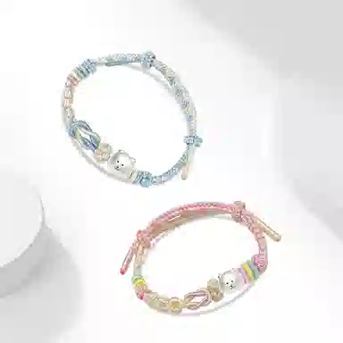 【S999纯银】 牧言 自嘲熊 萌趣可爱卡通简约小众设计高级感 立体磨砂小熊镂空交织如意结双色编绳 恋爱好运 足银 手绳 男女同款情侣款