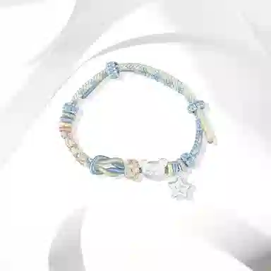 牧言 招财小猫 呆萌可爱简约小众设计高级感 立体清透圆润猫咪碎石编织绳可调节手饰 琉璃 手绳 女款