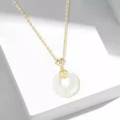 牧言 国潮复古新中式小众设计高级感 镂空涂鸦如意锁圆润福字圆环双色闺蜜锁骨链 琉璃 福气平安扣玉石项链 女款