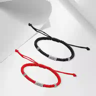 牧言 国潮复古新中式简约小众设计高级感 光面年年有余编织黑绳红绳手饰 合金 好运锦鲤手链 男女同款情侣款