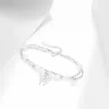 牧言 碎银几两蝴蝶 复古新中式气质温柔浪漫高级感 轻奢百搭闪耀星光蝶舞双层叠戴圆珠手饰 日常通勤 白玉菩提 手链 女款